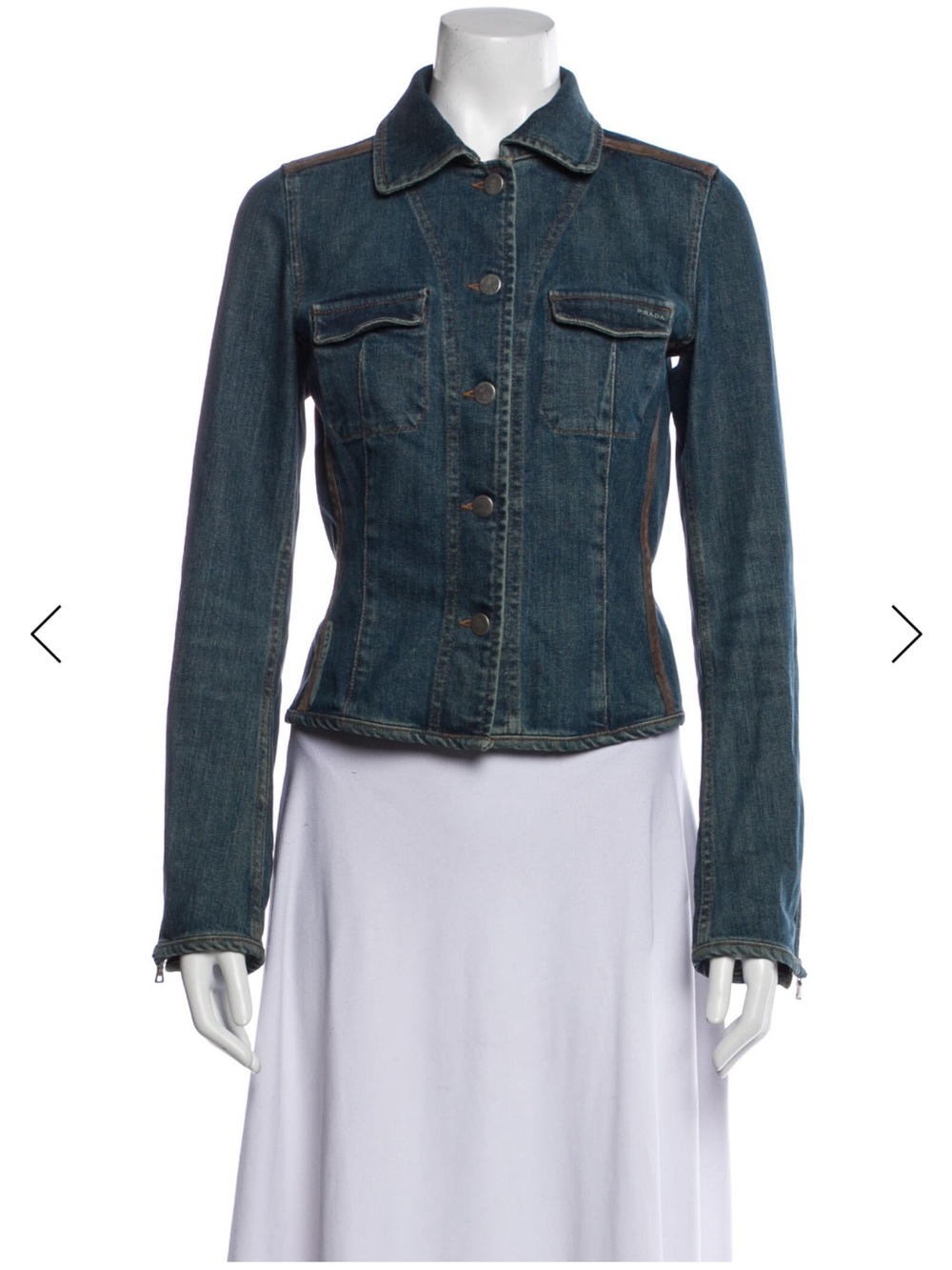 PRADA Denim Jacket with Brown Leather Accents. Fabulous!